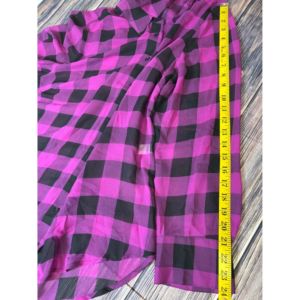 Lane Bryant Shirt Womens 14/16 Purple Black Buffalo Plaid Long Sleeve Button Up - Picture 8 of 13